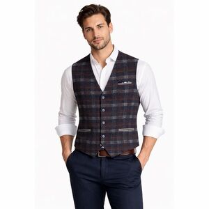 A Fish Named Fred Wool Waistcoat - Red Blue Check